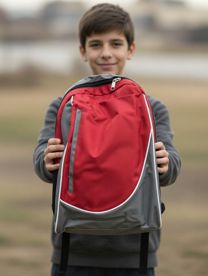 Kinder Rucksack rot grau Schulrucksack leicht robust mit Reflektoren