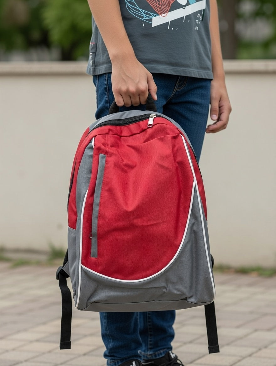 Kinder Rucksack rot grau Schulrucksack leicht robust mit Reflektoren