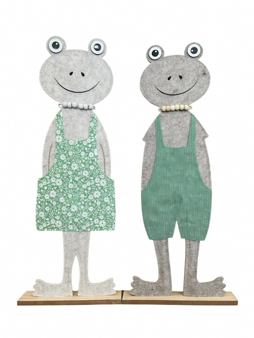 Frosch Pärchen Filz Dekofigur 50 cm mit Kleid & Latzhose Pastell Paar Kinderdeko