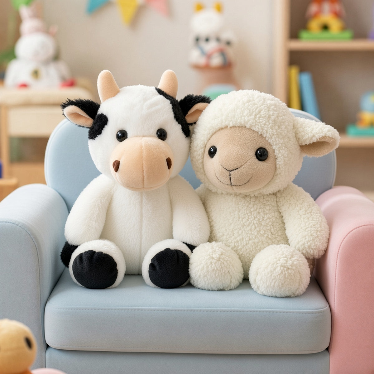 Kuscheltiere Set Schaf weiß und  Kuh schwarz-weiß 25 cm Plüschtier Kuscheltier Spielzeug