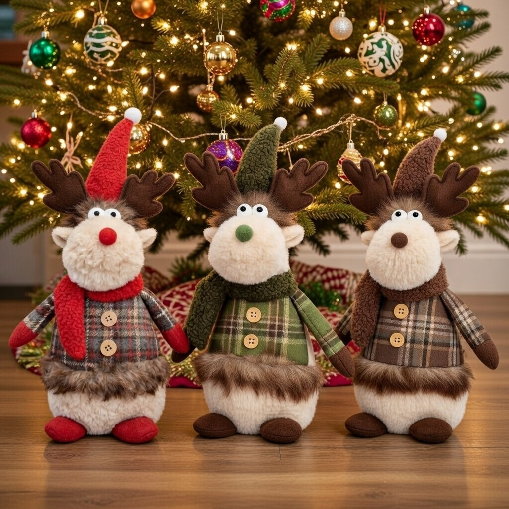 3er Set Wichtel rot grün braun Weihnachts-Elch 40 cm Figur Deko Stoff Dekofigur