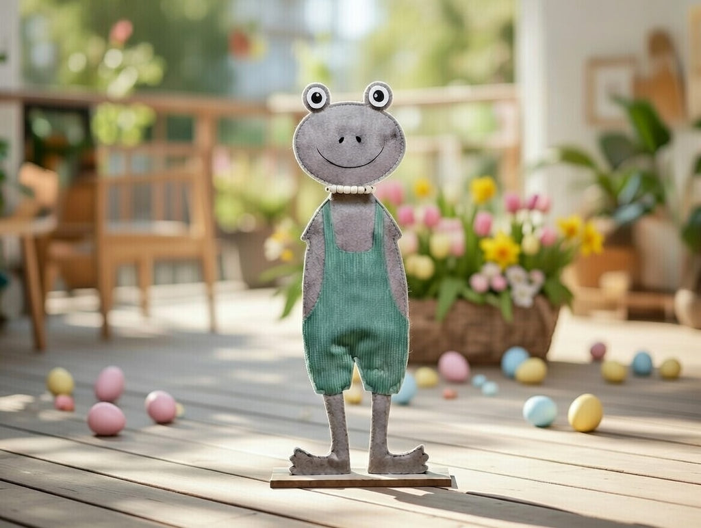 Dekofrosch Filz Figur 50 cm Pastell Latzhose Frosch Junge Deko Kinderdeko