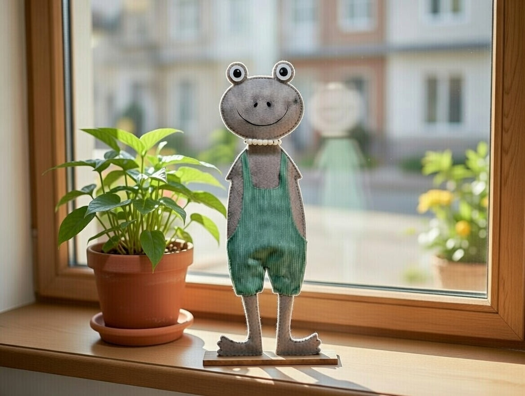 Dekofrosch Filz Figur 50 cm Pastell Latzhose Frosch Junge Deko Kinderdeko