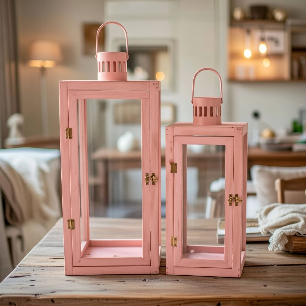 Laternen Set 2-teilig Pfirsich 44 cm / 33 cm Frühlingsdeko Osterdeko Garten