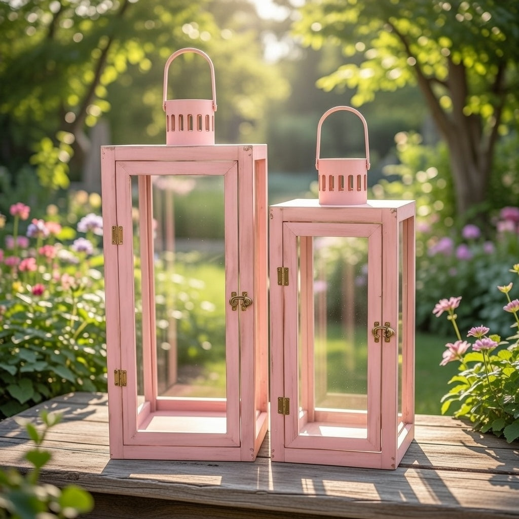 Laternen Set 2-teilig Pfirsich 44 cm / 33 cm Frühlingsdeko Osterdeko Garten