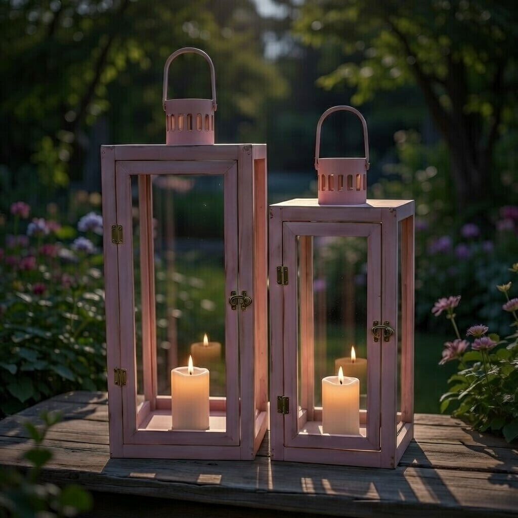 Laternen Set 2-teilig Pfirsich 44 cm / 33 cm Frühlingsdeko Osterdeko Garten