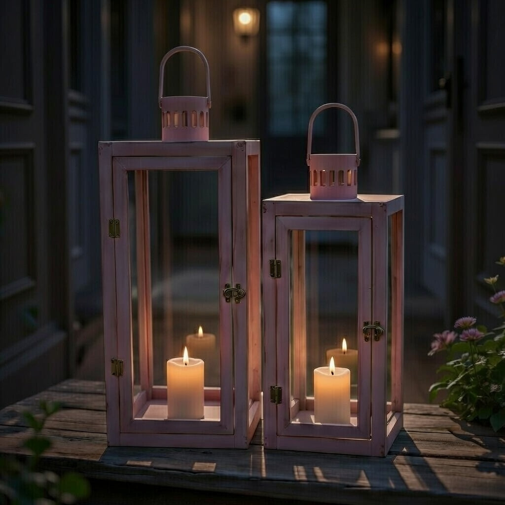 Laternen Set 2-teilig Pfirsich 44 cm / 33 cm Frühlingsdeko Osterdeko Garten