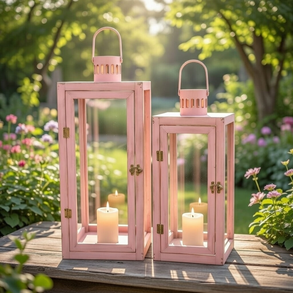 Laternen Set 2-teilig Pfirsich 44 cm / 33 cm Frühlingsdeko Osterdeko Garten