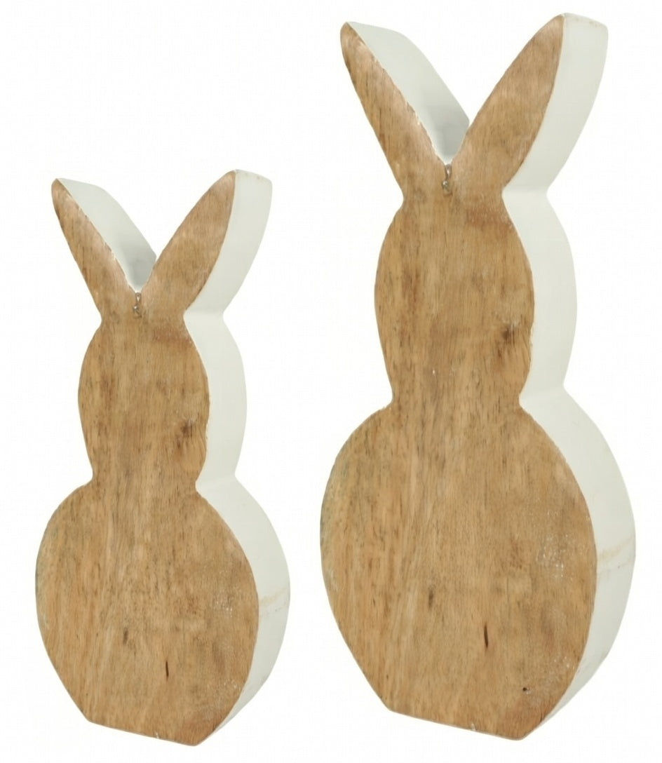 Deko Hasen 2er Set holz-weiß 23 cm/18 cm natürlicher Holzhase Osterdeko