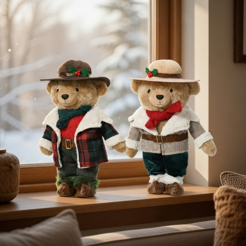 Deko Teddybär 2er Set 30 cm Weihnachten Winter oder Pyjama