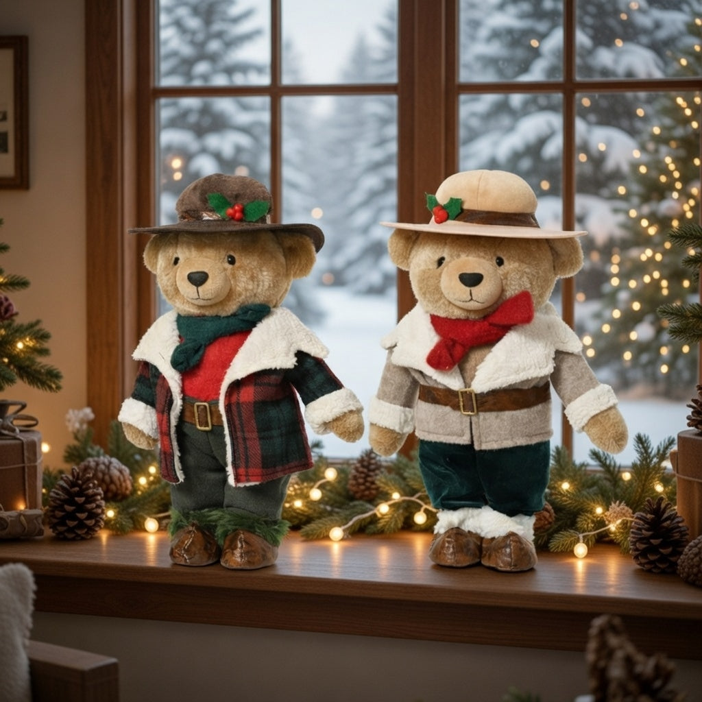 Deko Teddybär 2er Set 30 cm Weihnachten Winter oder Pyjama