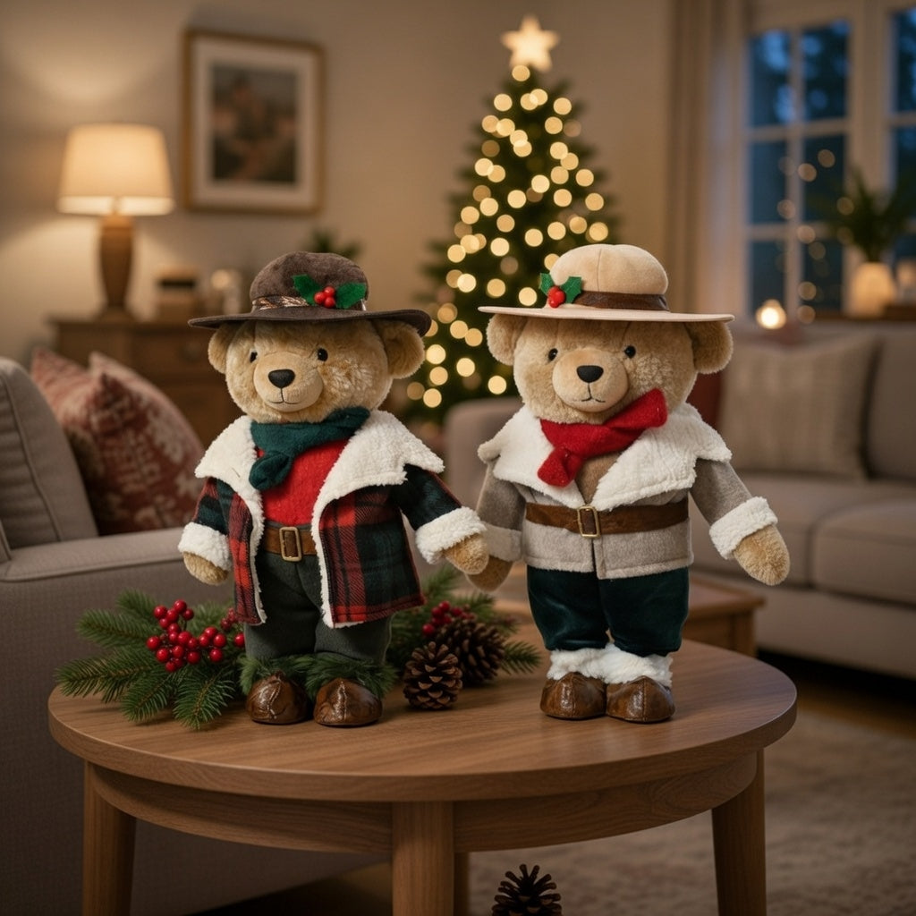 Deko Teddybär 2er Set 30 cm Weihnachten Winter oder Pyjama