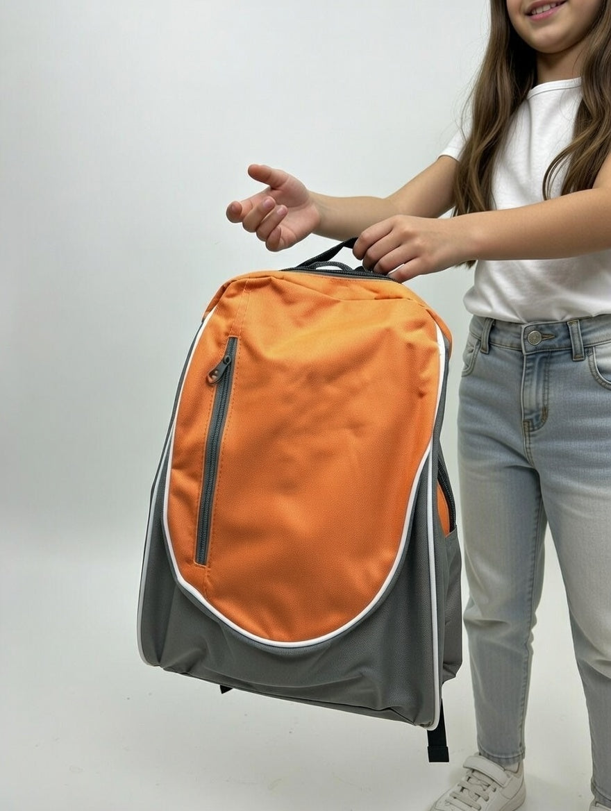 Kinder Rucksack orange Schulrucksack leicht robust mit Reflektoren