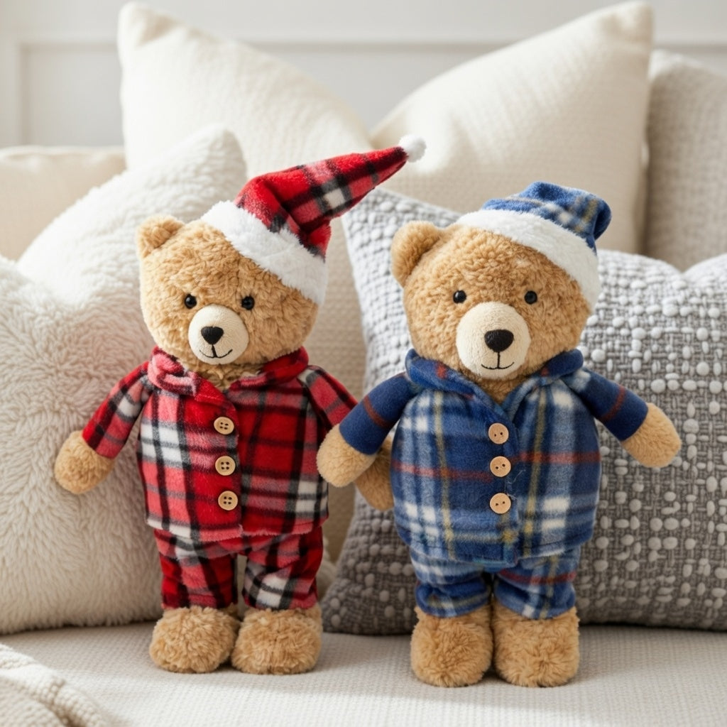 Kinder Teddybär 2er Set Schlafanzug rot 30 cm Pyjama Winter