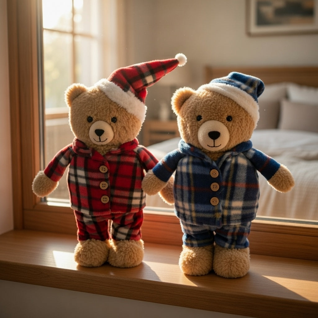 Kinder Teddybär 2er Set Schlafanzug rot 30 cm Pyjama Winter