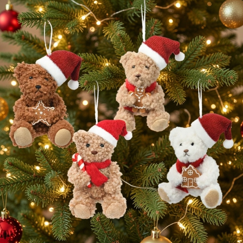 Weihnachts Teddybär 10 cm 4er Set Anhänger Christbaum Deko Plüsch