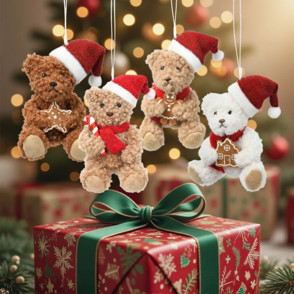 Weihnachts Teddybär 10 cm 4er Set Anhänger Christbaum Deko Plüsch