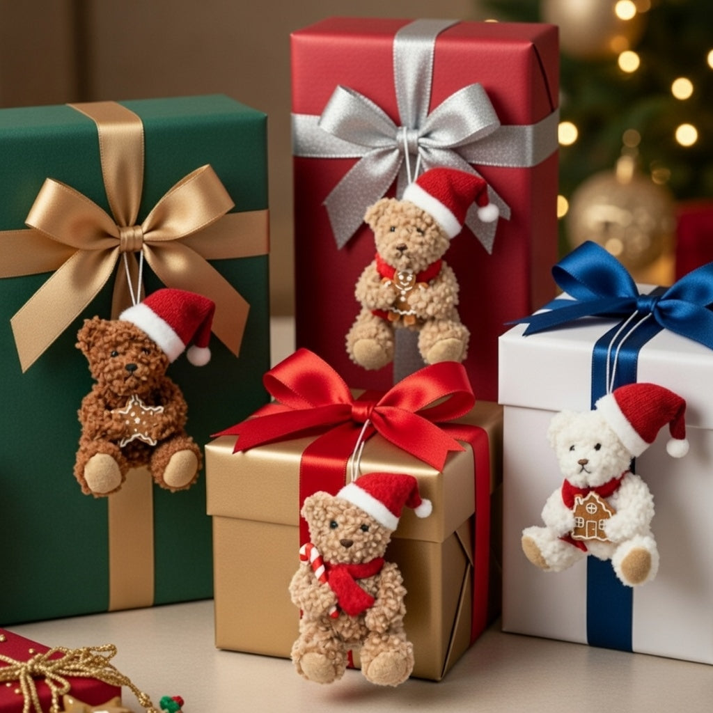 Weihnachts Teddybär 10 cm 4er Set Anhänger Christbaum Deko Plüsch