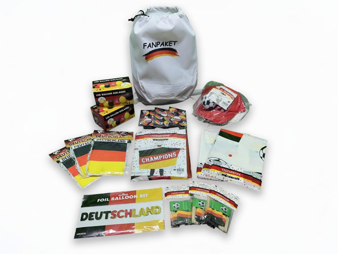 Deutschland Fanpaket - Fahnen, Cap, Fanartikel Set, WM/EM