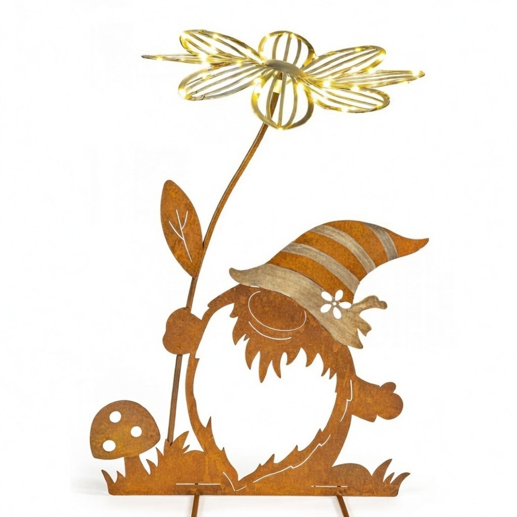 LED Gartenstecker Zwerg 51 cm Metall Außen Deko 40 warmweiße LED