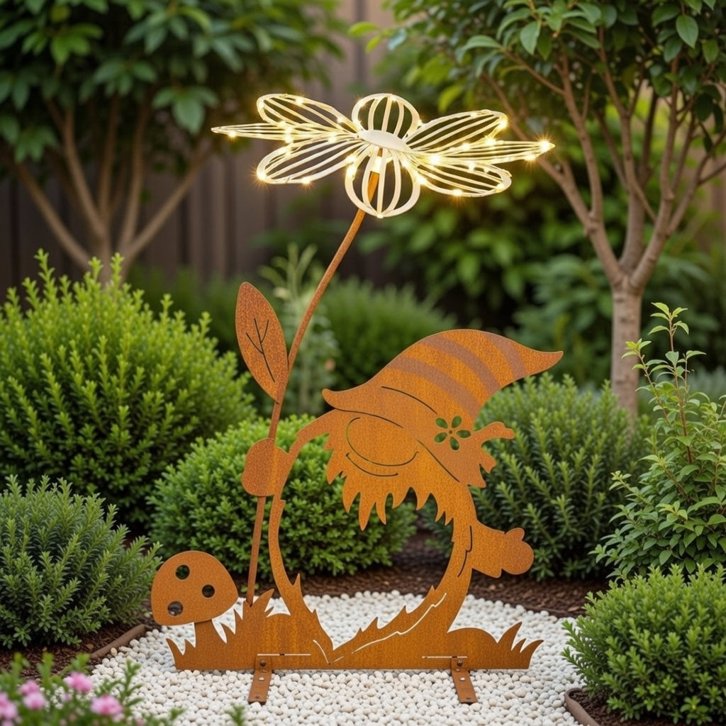 LED Gartenstecker Zwerg 51 cm Metall Außen Deko 40 warmweiße LED