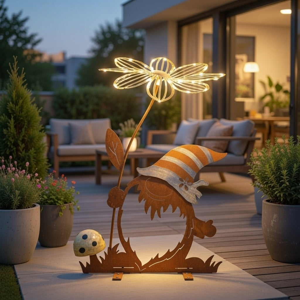 LED Gartenstecker Zwerg 51 cm Metall Außen Deko 40 warmweiße LED