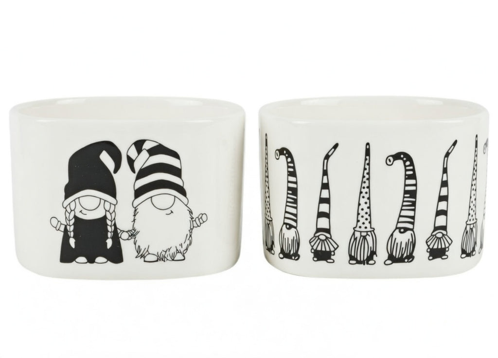 Blumentopf 2er Set oval Wichtel Gnom Keramik 19,5 cm schwarz weiß