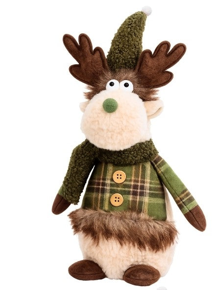 3er Set Wichtel rot grün braun Weihnachts-Elch 40 cm Figur Deko Stoff Dekofigur