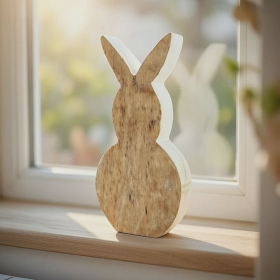 Deko Hase holz-weiß 18 cm natürlicher Holzhase Osterdeko