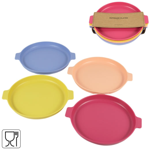 Outdoor Kinder Geschirr Set 8-teilig - 4 Becher + 4 Teller bunt bruchsicher