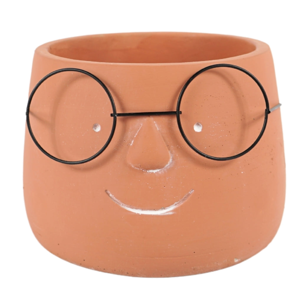 Blumentopf Terrakotta Gesicht Brille lustig handgefertigt 20,5x16 cm Deko