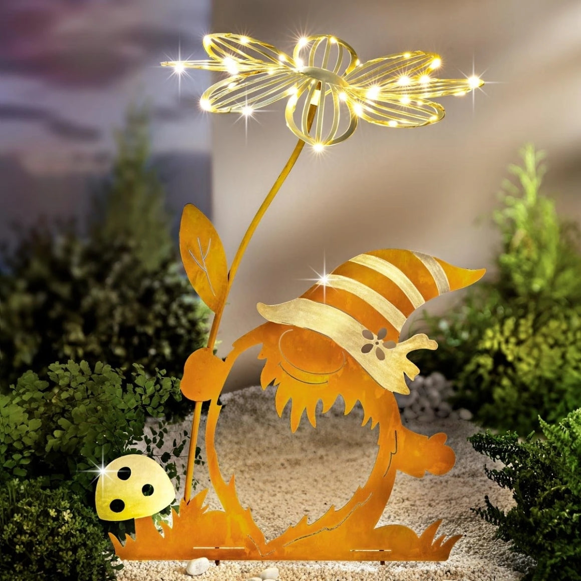 LED Gartenstecker Zwerg 51 cm Metall Außen Deko 40 warmweiße LED