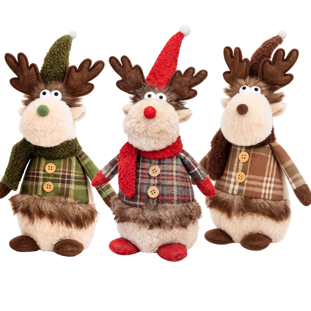 3er Set Wichtel rot grün braun Weihnachts-Elch 40 cm Figur Deko Stoff Dekofigur
