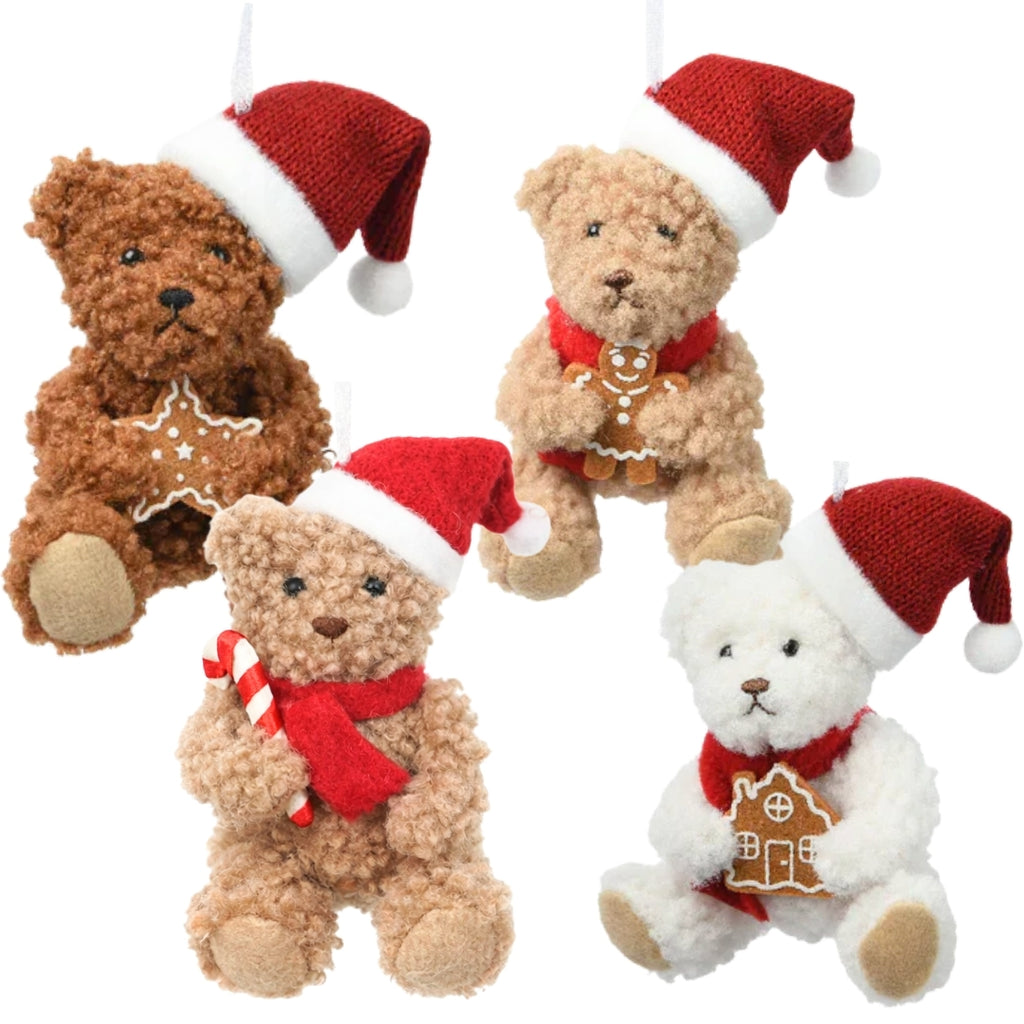 Weihnachts Teddybär 10 cm 4er Set Anhänger Christbaum Deko Plüsch