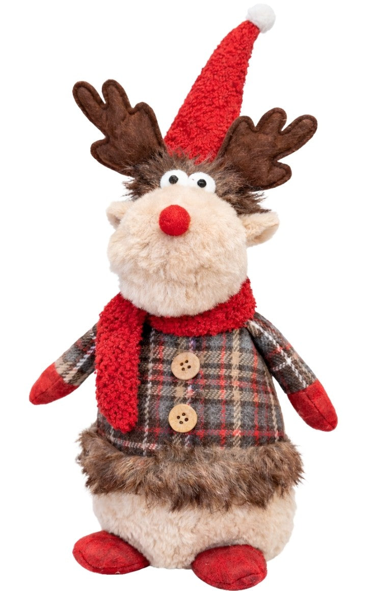 3er Set Wichtel rot grün braun Weihnachts-Elch 40 cm Figur Deko Stoff Dekofigur